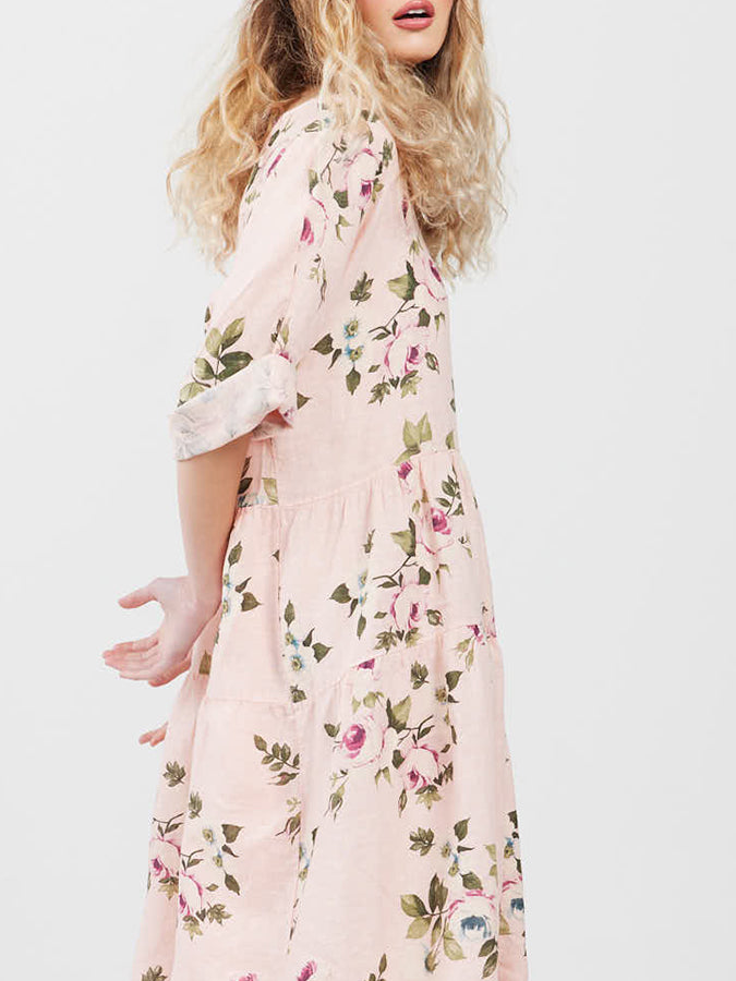 Abigail Floral Coatdress - Linen button up coat