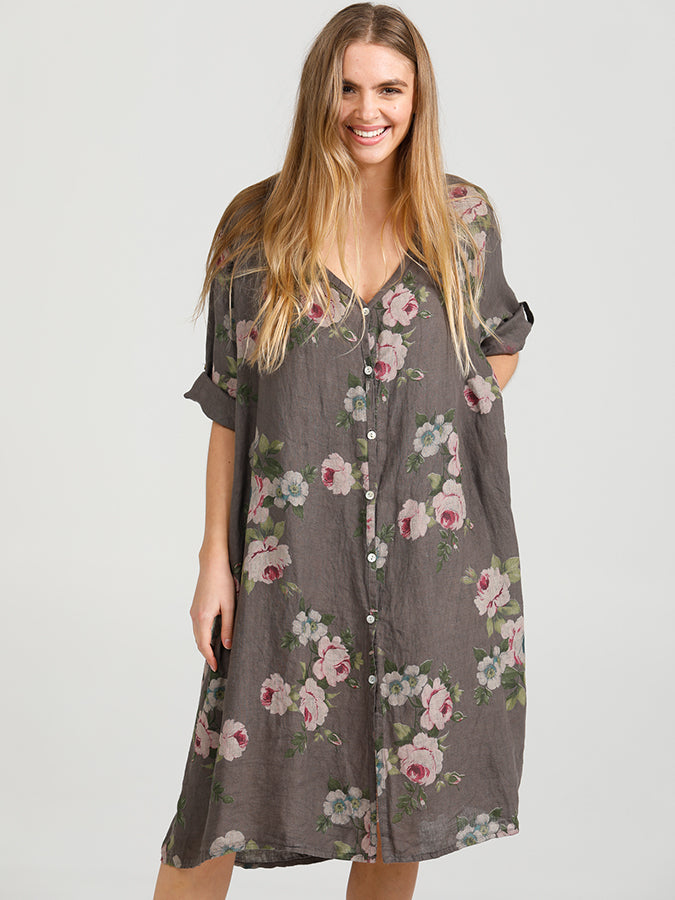 Abigail Floral Coatdress - Linen button up coat