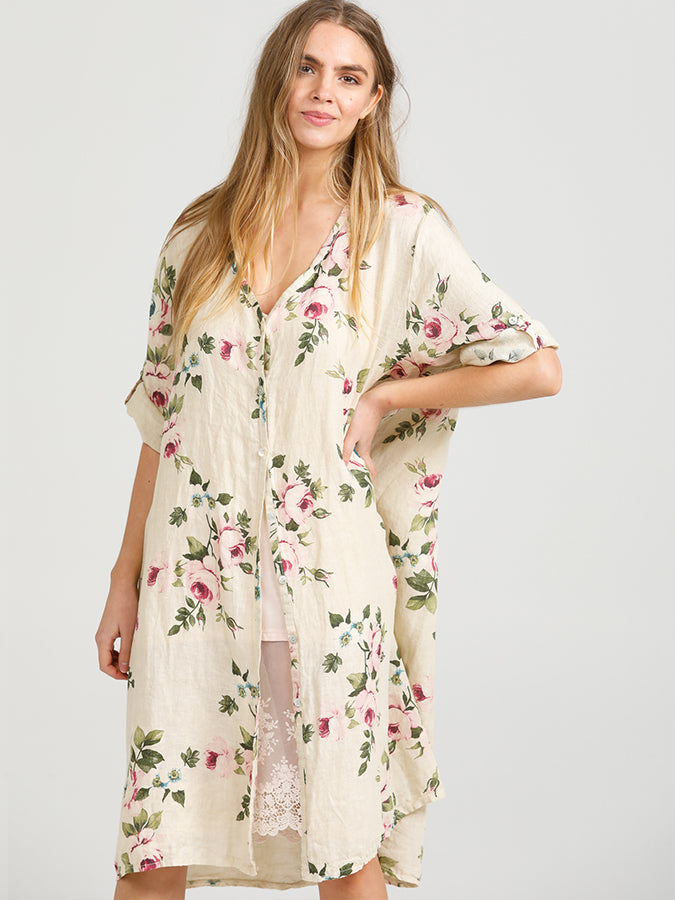 Abigail Floral Coatdress - Linen button up coat