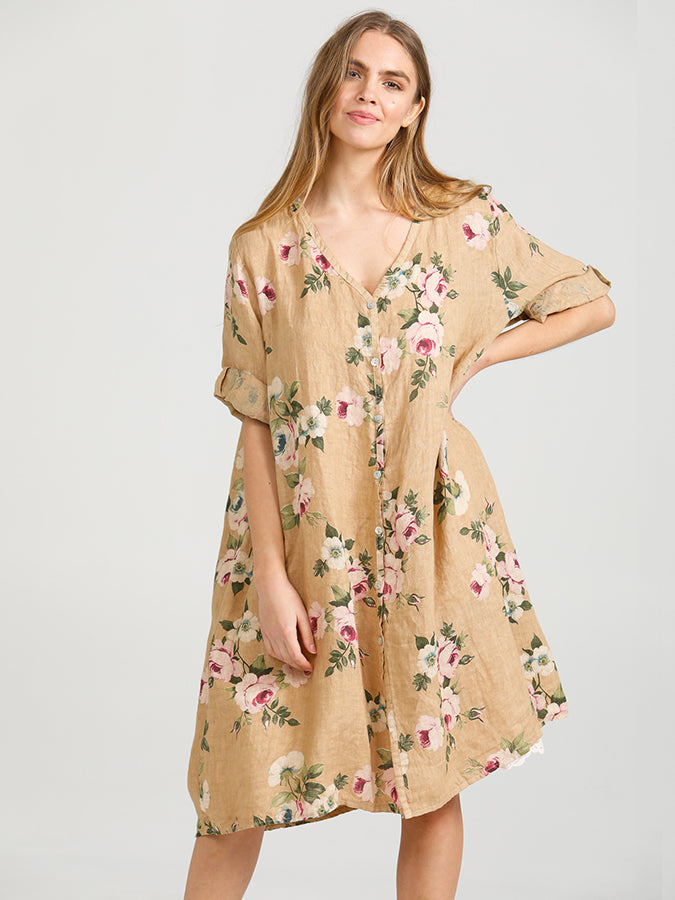 Abigail Floral Coatdress - Linen button up coat