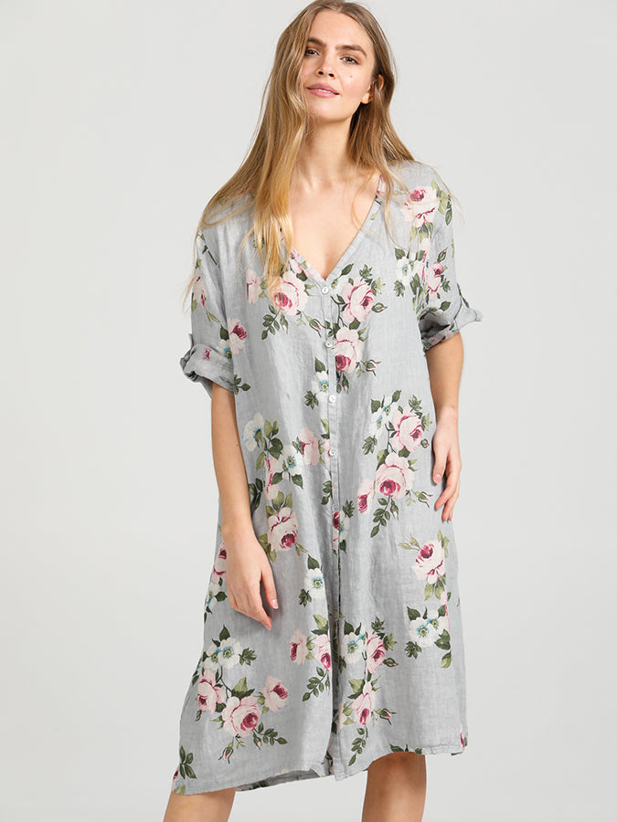 Abigail Floral Coatdress - Linen button up coat