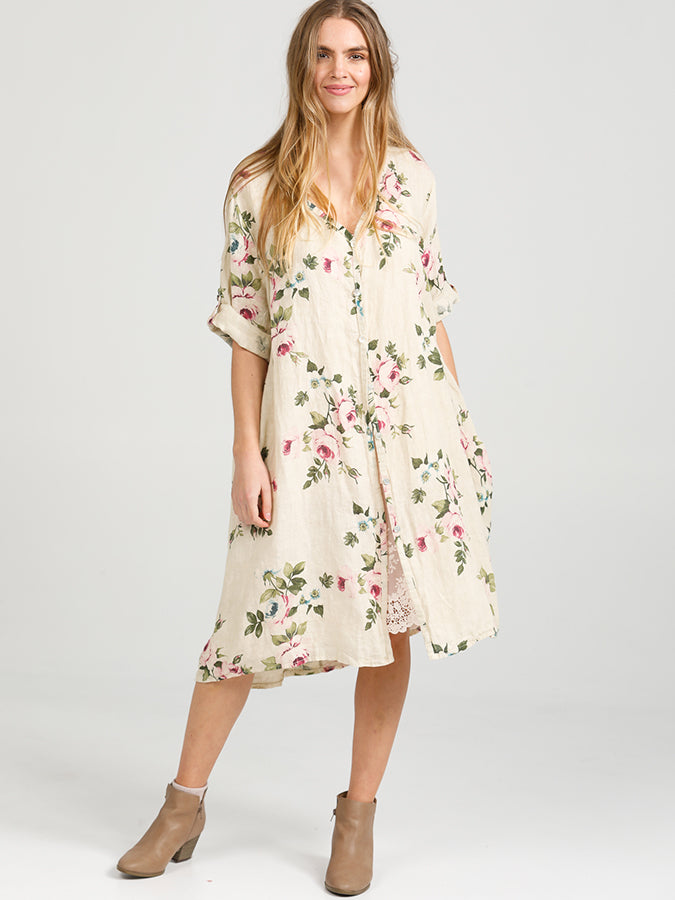 Abigail Floral Coatdress - Linen button up coat