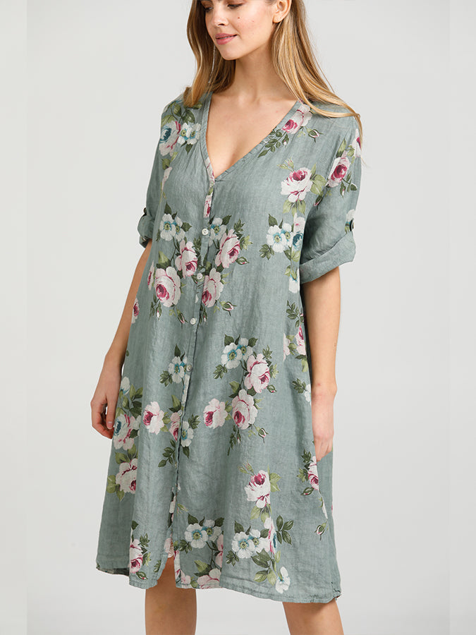 Abigail Floral Coatdress - Linen button up coat