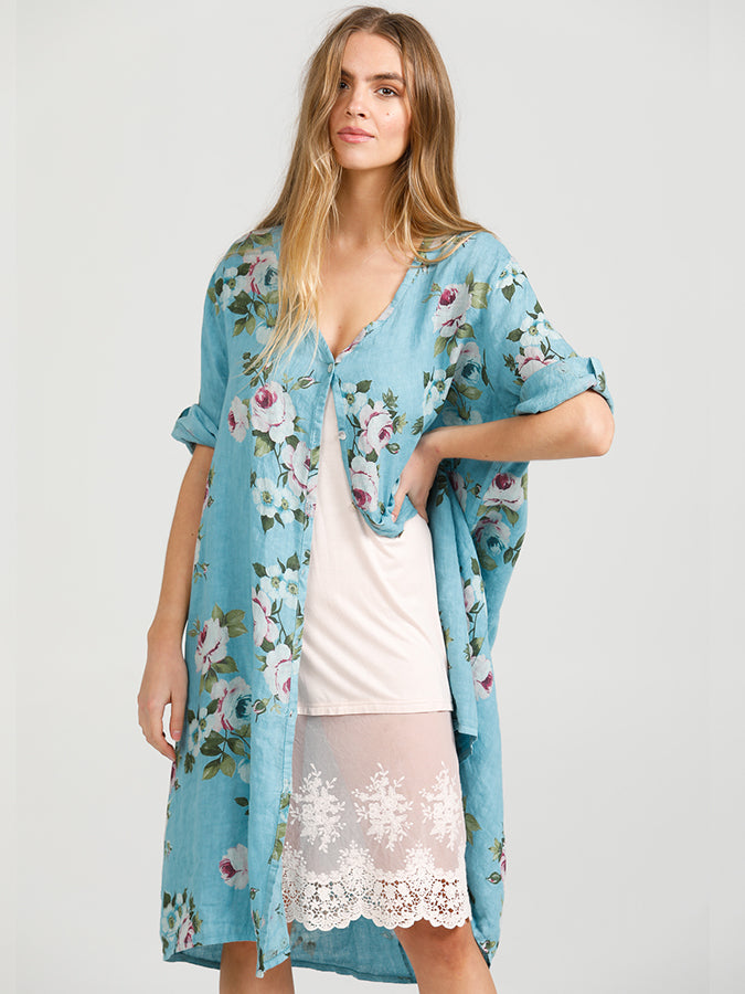 Abigail Floral Coatdress - Linen button up coat