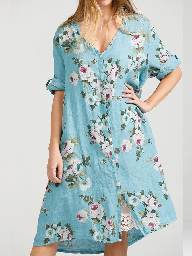 Abigail Floral Coatdress - Linen button up coat