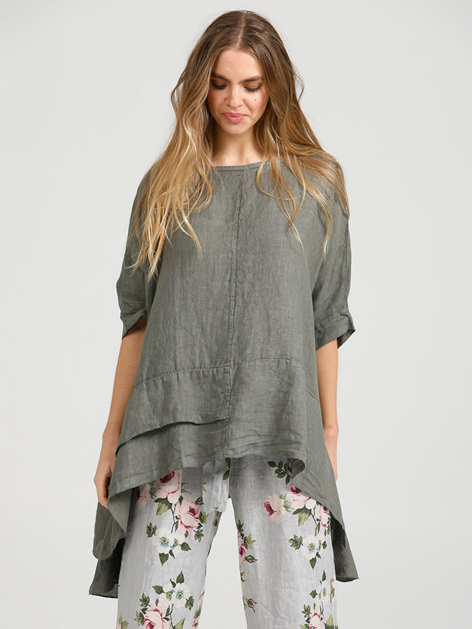 SORRENTO RUFFLE TOP - Pure Italian linen ruffle top
