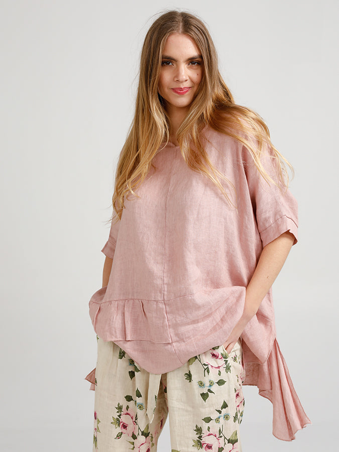 SORRENTO RUFFLE TOP - Pure Italian linen ruffle top