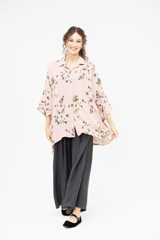 Teddy Floral Linen shirt. Pale Dusty Pink