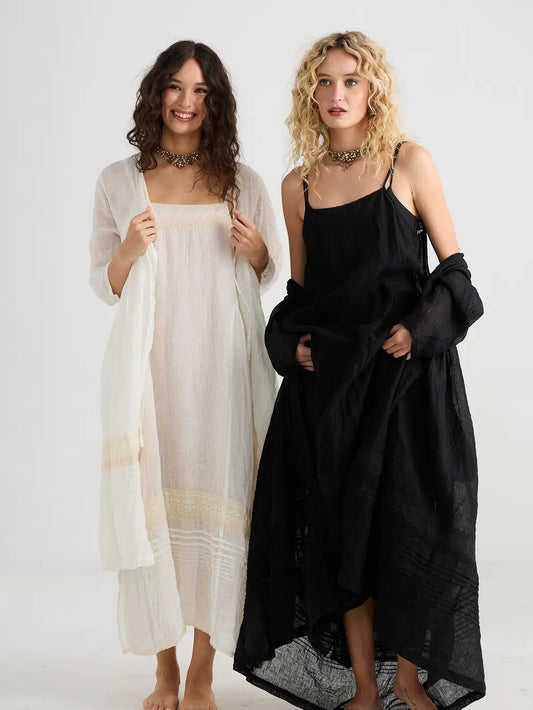 Enchantress long linen gauze coat. Cream Puff