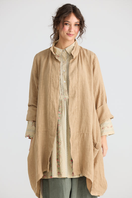 Harper Pure Linen Coat Jacket - Tan