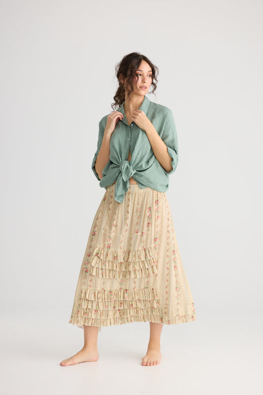 Teddy Linen shirt. Jade Green