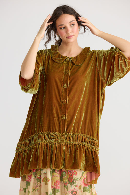 Florentine Velvet Coatdress. Russet Gold.