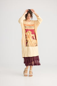 Layla Tshirt Cotton Art Nouveau dress. Burgundy