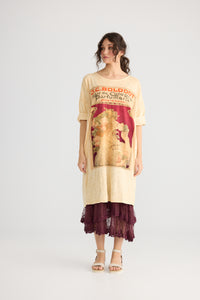 Layla Tshirt Cotton Art Nouveau dress. Burgundy