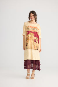 Layla Tshirt Cotton Art Nouveau dress. Burgundy