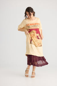 Layla Tshirt Cotton Art Nouveau dress. Burgundy