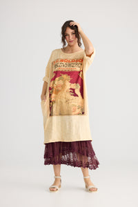 Layla Tshirt Cotton Art Nouveau dress. Burgundy