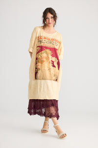 Layla Tshirt Cotton Art Nouveau dress. Burgundy