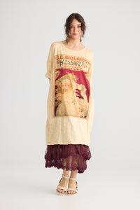 Layla Tshirt Cotton Art Nouveau dress. Burgundy