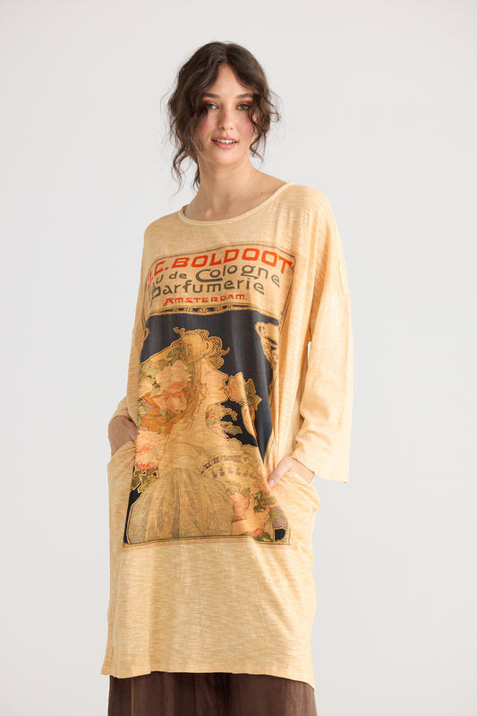 Layla Tshirt Cotton Art Nouveau dress. Indigo Blue