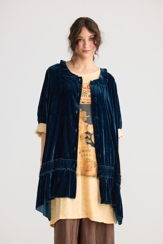 Florentine Velvet coatdress. Midnight Blue