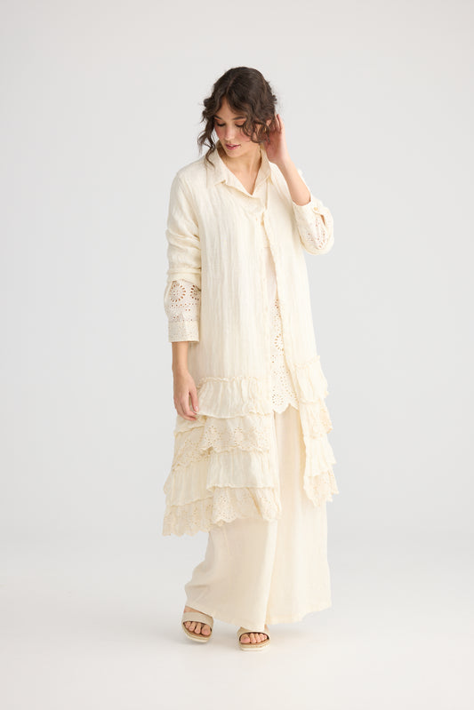 Florette Linen and lace coat. Cream