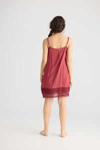 Amelie cotton and lace slip dress. Cherry.