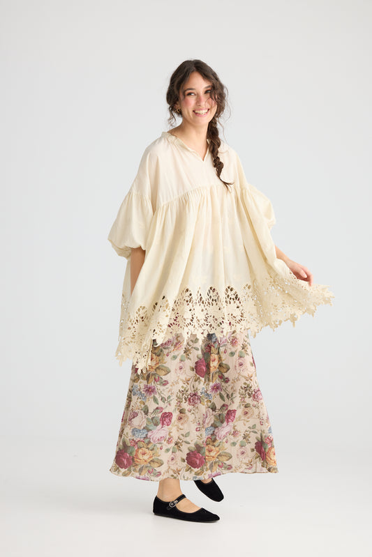 French Smock, Cotton & Lace, Stone