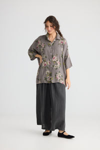 Teddy floral linen shirt, Charcoal