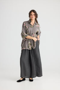 Teddy floral linen shirt, Charcoal