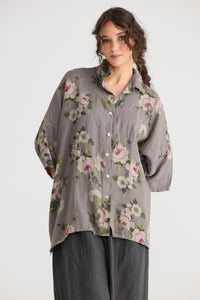 Teddy floral linen shirt, Charcoal