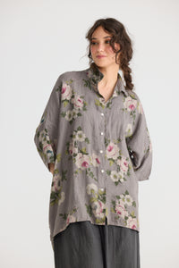 Teddy floral linen shirt, Charcoal