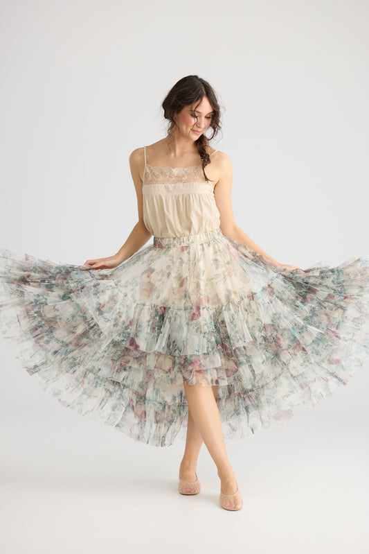 Ballerina Hi-Low skirt in Cream Floral