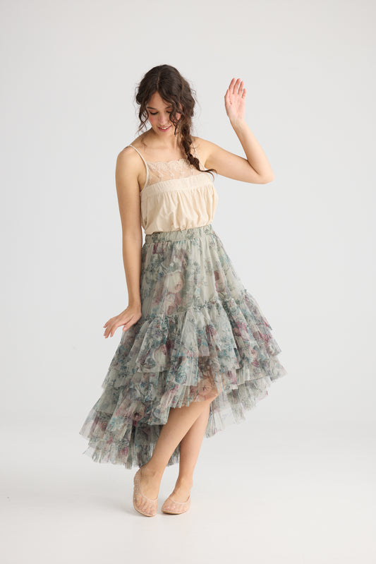 Ballerina Hi-Low skirt in Dove Grey Floral