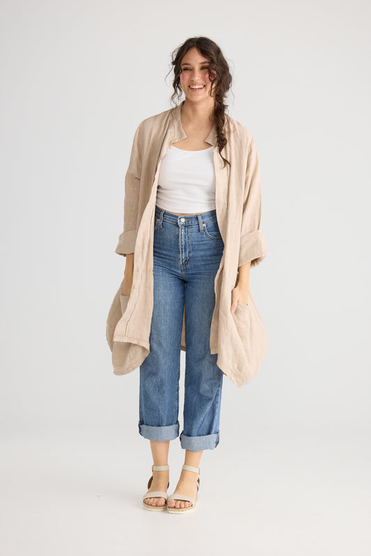 Harper Pure Linen Coat Jacket - Tearose Pink