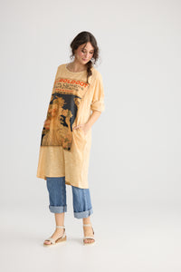Layla Tshirt Cotton Art Nouveau dress. Indigo Blue