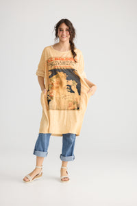 Layla Tshirt Cotton Art Nouveau dress. Indigo Blue