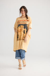Layla Tshirt Cotton Art Nouveau dress. Indigo Blue