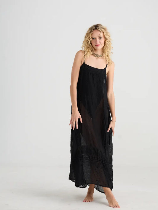 Isadore Long linen gauze cami dress. Licorice