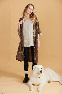 Abigail Floral Coatdress - Linen button up coat Chocolate