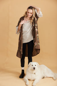 Abigail Floral Coatdress - Linen button up coat Chocolate
