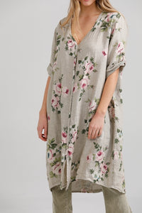 Abigail Floral Coatdress - Linen button up coat Seamist