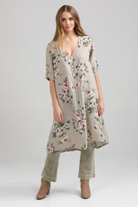 Abigail Floral Coatdress - Linen button up coat Seamist