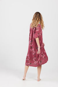 Abigail Floral Coatdress - Linen button up coat Cranberry