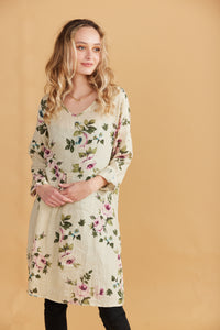 Mia Linen dress. Cream Rose
