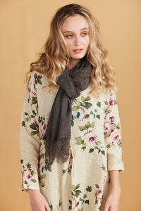 Mia Linen dress. Cream Rose