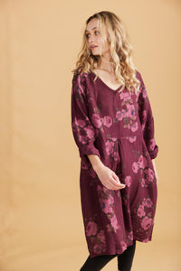 Audrey Linen Dress, Cranberry