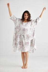Clarissa Linen Dress FLORAL - WHITE