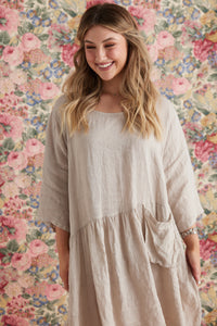 Clarissa linen dress. Stone