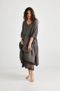 Stella linen dress. Charcoal.